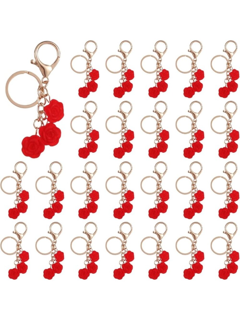 25 Pcs Red Rose Keychains - Elegant Flower Keychain Set for Weddings & Parties